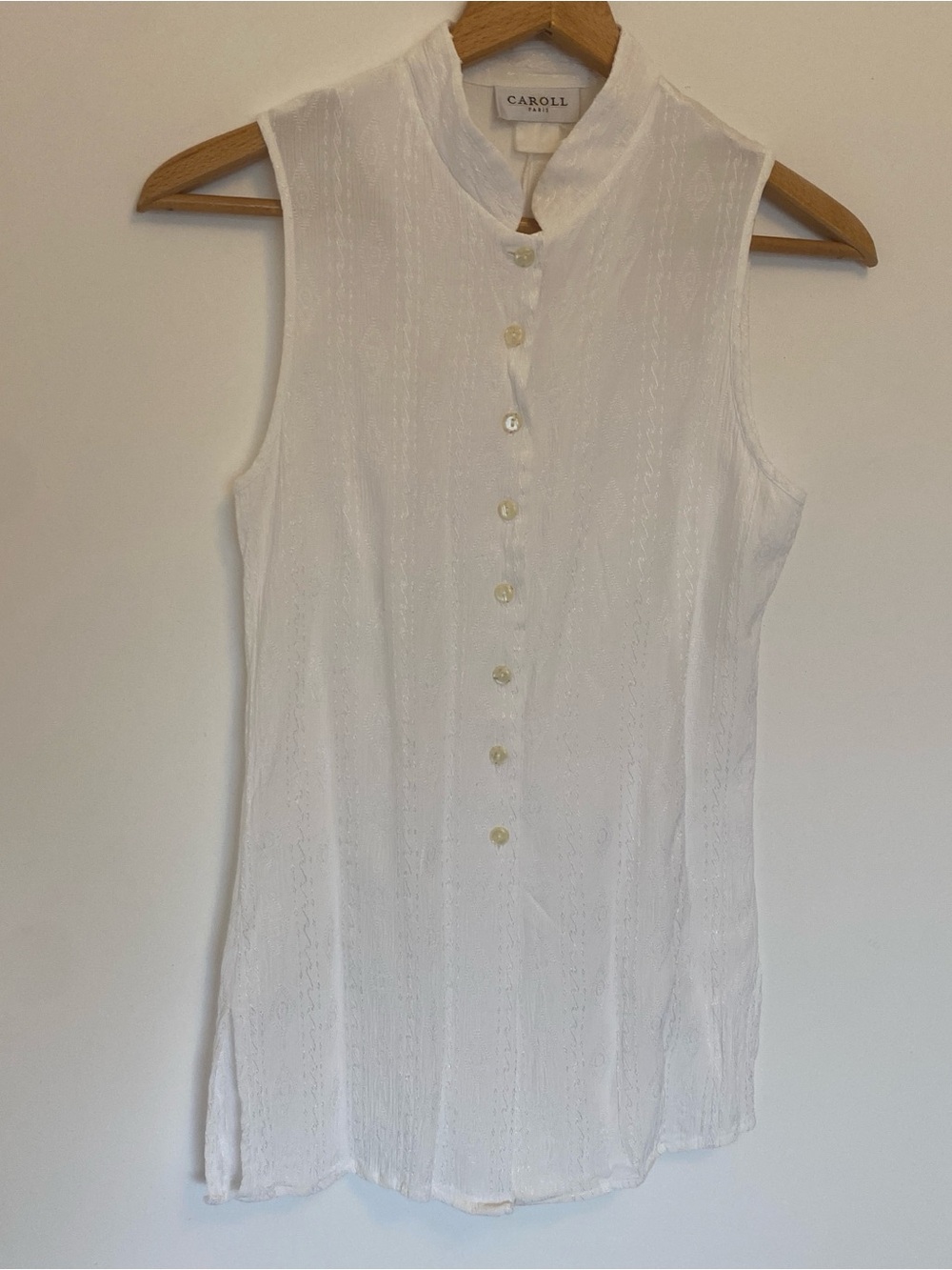 1990s Caroll Paris Made in France Sleeveless Textured Blouse White